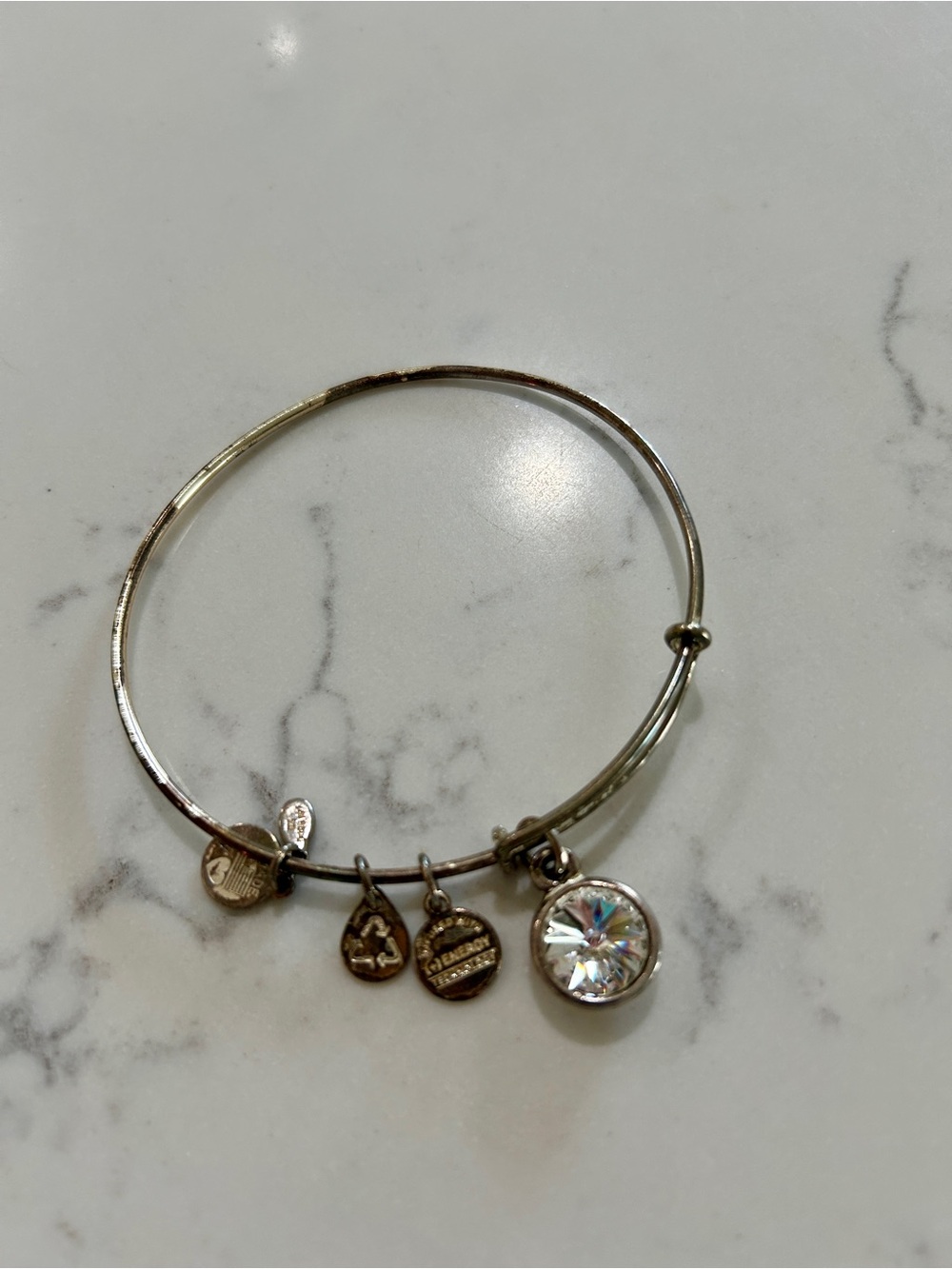 Alex and Ani Silver-Tone Charm Bangle with Clear Crystal Charm